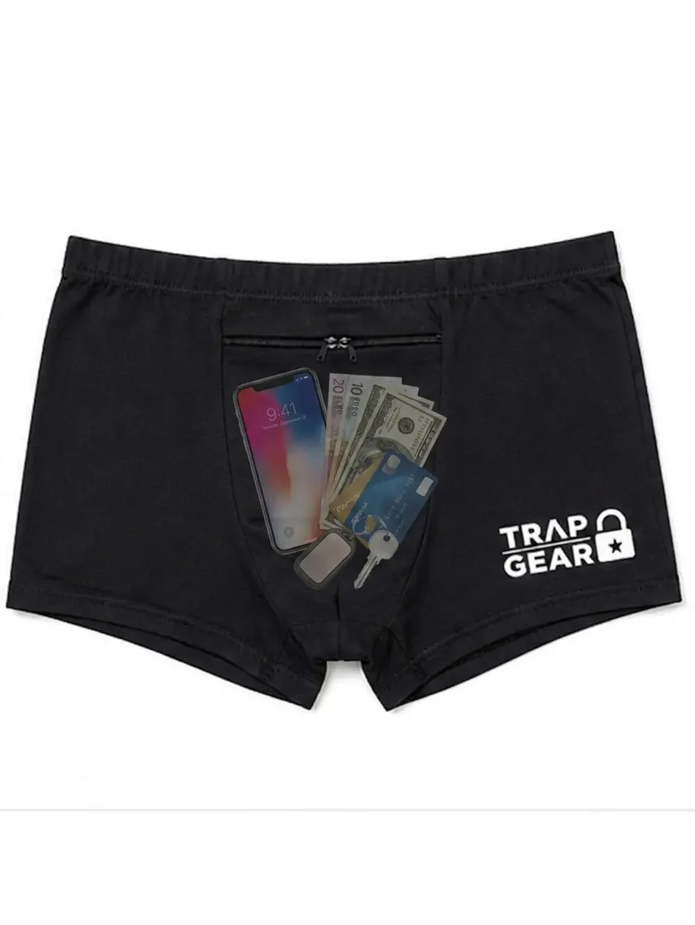 Trap Gear Men's Stash Underwear - Hidden Pocket Boxer Briefs for Travel Security